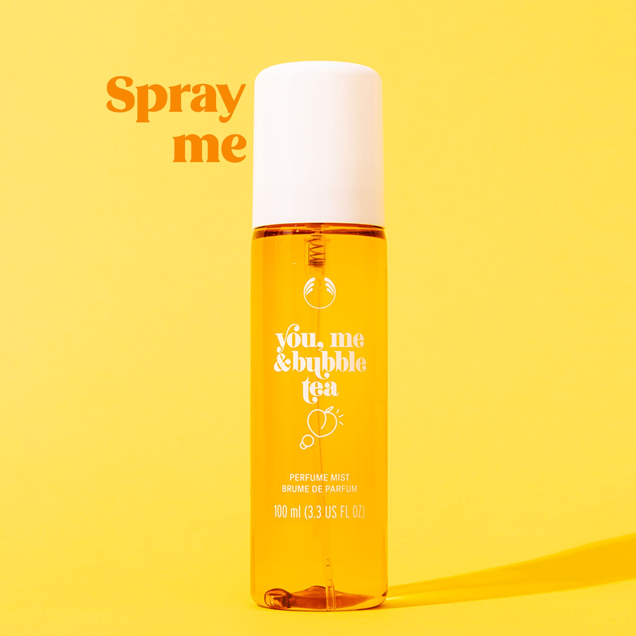 You, Me & Bubble Tea Fragrance Mist - The Body Shop. Overlay text 'Spray me'.
