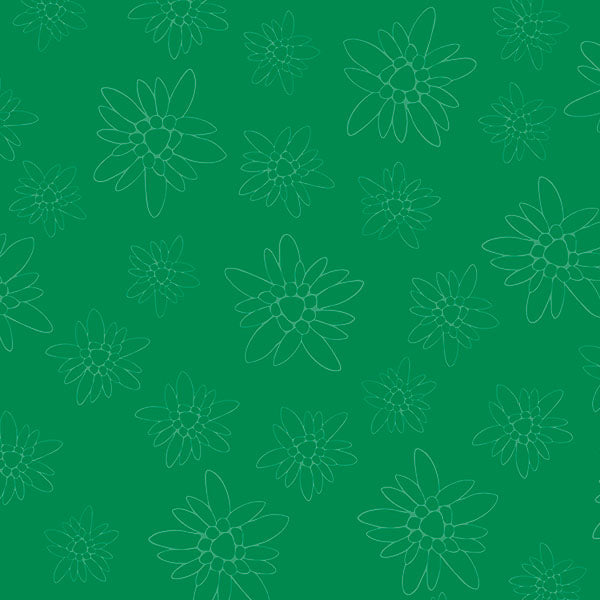 White floral outlines on a green background