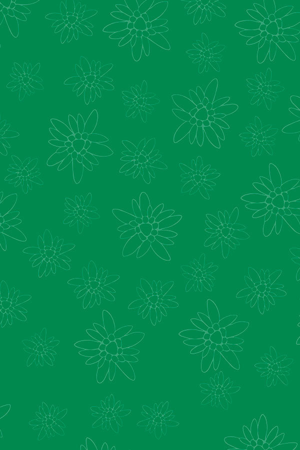 Green background with white floral outlines